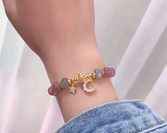 Moon & Star Crystal Beads Bracelet ,Women Adjustable Bracelet for a gift