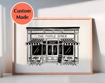 Custom House Portrait Personalised Storefront Art Building Doodle Business Front Line Illustration Housewarming Gift Wedding Venue Drawing