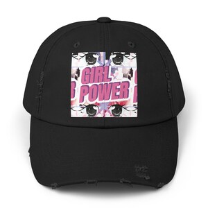 Unisex Distressed Cap: Girl Power Cotton Twill Hat