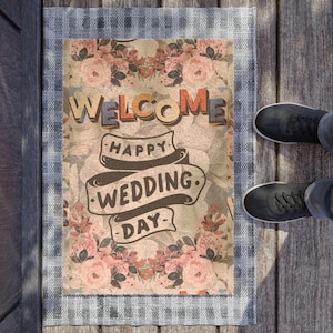 Floral Wedding Doormat - Romantic Entryway Rug, Flower Welcome Mat, Housewarming Gift, Outdoor Entrance Decor, Bridal Shower Present