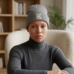 Colorful Patterned Patch Ribbed Beanie | Embroidered Knit Cap