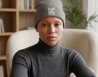 Colorful Patterned Patch Ribbed Beanie | Embroidered Knit Cap