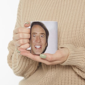 Creepy Nic Cage Mug, Nick Cage Face, Nicolas Cage Gift, Nicholas Cage funny - Funny Mugs, Meme Gifts, Ironic Mugs image 1