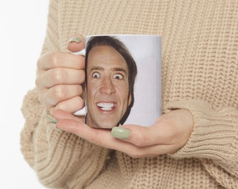 Creepy Nic Cage Mug, Nick Cage Face, Nicolas Cage Gift, Nicholas Cage funny - Funny Mugs, Meme Gifts, Ironic Mugs
