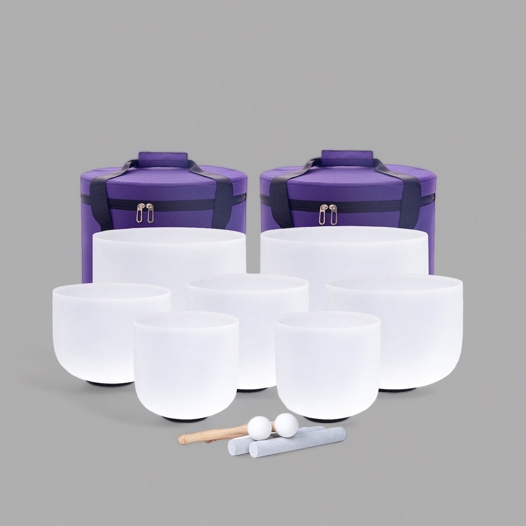 7x Crystal Sound Bowls 440hz Chakra Set of 7 With Carrying Cases 712