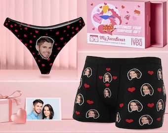 Custom Face Couple Matching Underwear Love Heart Personalized Funny Underwear Valentine's Day Gift