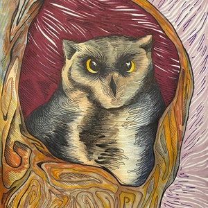 Owl Giclee Art Print, Wall Decor, Nature forward art