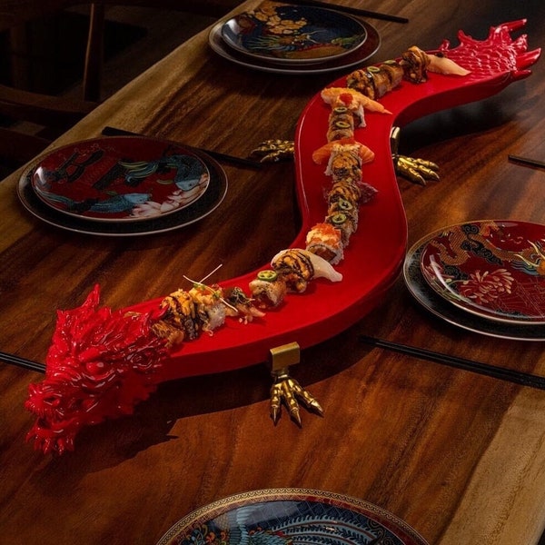 The Servant Dragon 50 inchs, Sushi rolls dish, décor and food serving tray. Perfect gift for new year, Mothers fathers day parties birthdays