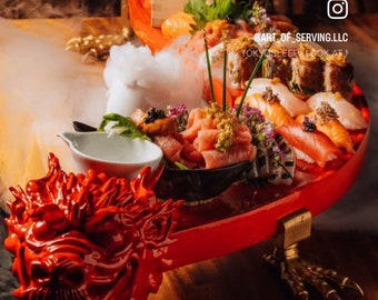 50 Inch Dragon Sushi Serving Tray, Handcrafted Platter, Decorative Home Decor