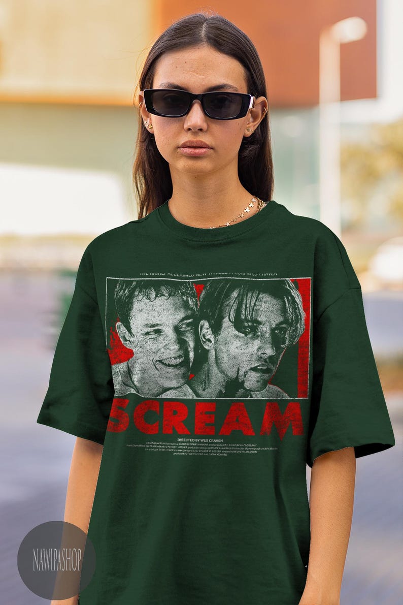 Vintage 90s Scream Movie T-Shirt | Billy Loomis & Stu Macher Retro Graphic Tee | Horror Film Shirt | Classic Slasher Apparel | Halloween image 3