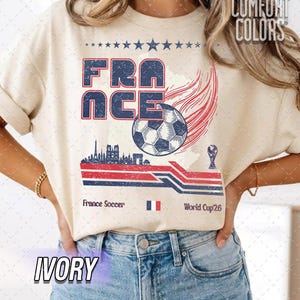 Koszulka France Soccer World Vintage Comfort Colors, koszulka France Soccer Retro Graphic T-shirt | Koszulka piłkarska Pucharu Świata zdjęcie 1