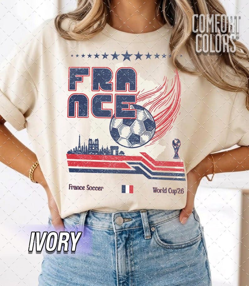 Koszulka France Soccer World Vintage Comfort Colors, koszulka France Soccer Retro Graphic T-shirt | Koszulka piłkarska Pucharu Świata zdjęcie 1