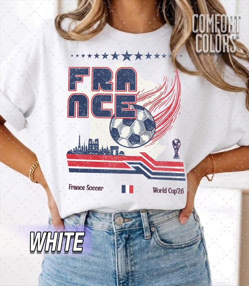 Koszulka France Soccer World Vintage Comfort Colors, koszulka France Soccer Retro Graphic T-shirt | Koszulka piłkarska Pucharu Świata zdjęcie 2