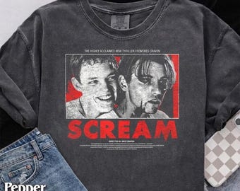 Koszulka z filmu „Krzyk” z lat 90. w stylu vintage | Koszulka z grafiką retro Billy'ego Loomisa i Stu Machera | Koszulka z motywem horroru | Klasyczna odzież slasherowa | Halloween