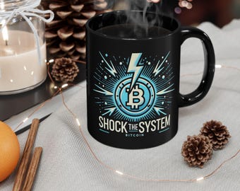 Bitcoin Shock Mug: Black Ceramic Crypto Coffee Cup