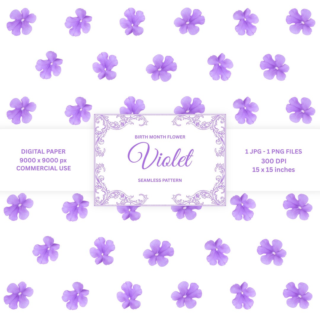 February Birth Month Flower Seamless Pattern, Violet Digital Design ...