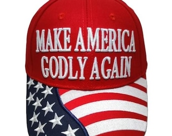 Make America Godly Again Caps | Premium Patriotic Religious Baseball Hats with American Flag