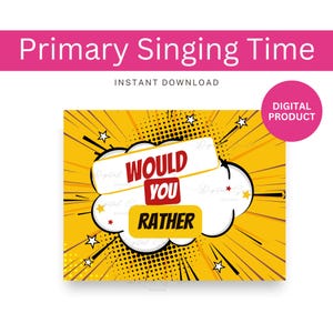 May include: A yellow and black comic book style background with a white speech bubble. The speech bubble says "Would You Rather" in red and black letters.