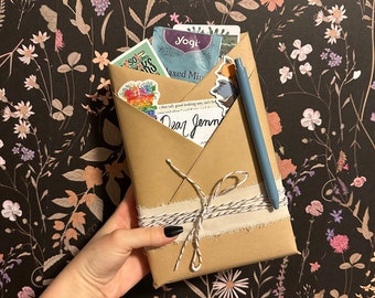 Blind date with a book (new or like-new) -- w/stickers, bookmark reading log, tea, pen | gifts for readers, book gift