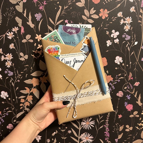 Blind date with a book (new or like-new) -- w/stickers, bookmark reading log, tea, pen | gifts for readers, book gift