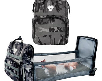 Kamouflageblöjväska Ryggsäck | Hopfällbar skötstation, Isolerade Fickor
