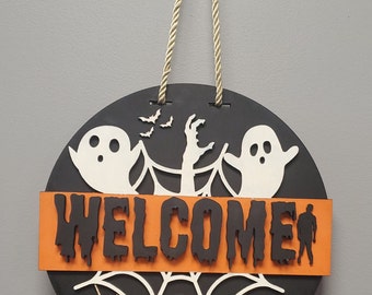 Door sign, Halloween decor, Halloween wood door sign, Halloween welcome sign