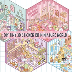 Ensemble d'autocollants miniatures 3D DIY | Kit de construction d'autocollants 3D | Salles d'autocollants | Mondes miniatures | Stickers décoratifs scènes de chambre | Ensemble de scènes de bricolage