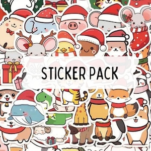 50 autocollants de Noël, lot d'autocollants assortis, pochette surprise, pochette d'autocollants mystère, autocollants mignons, pochette cadeau de Noël, carte de Noël