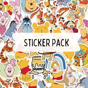 50 Winnie the Pooh Stickers, Assorted Sticker Pack, Surprise Grab Bag, Mystery Sticker Grab Bag, Cute Sticker, Cartoon, Scrapbook Sticker