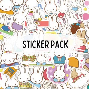 50 autocollants Miffy et ses amis, assortiment d'autocollants mignons, sac surprise, autocollant mignon, lapins ours, Nijntje, cadeau pour amoureux des livres, ordinateur portable
