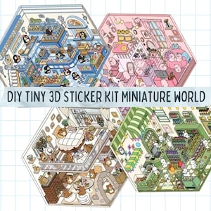 Ensemble d'autocollants miniatures 3D DIY | Kit de construction d'autocollants 3D | Autocollants mignons | Mondes miniatures | Stickers décoratifs scènes de chambre | Kit d'autocollants DIY