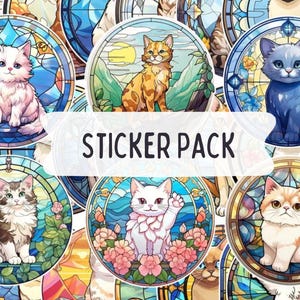 50 stickers art vitrail chat, stickers mignons, cadeau d'anniversaire, liseuse Kobo, sticker pour amoureux des chats, sticker, journal intime, livres, ordinateur portable, iPhone