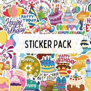 50 joyeux anniversaire, lot d'autocollants assortis, autocollants mignons, pochette cadeau, autocollants de scrapbooking, autocollants pour journal, liseuse, fête d'anniversaire, divertissement
