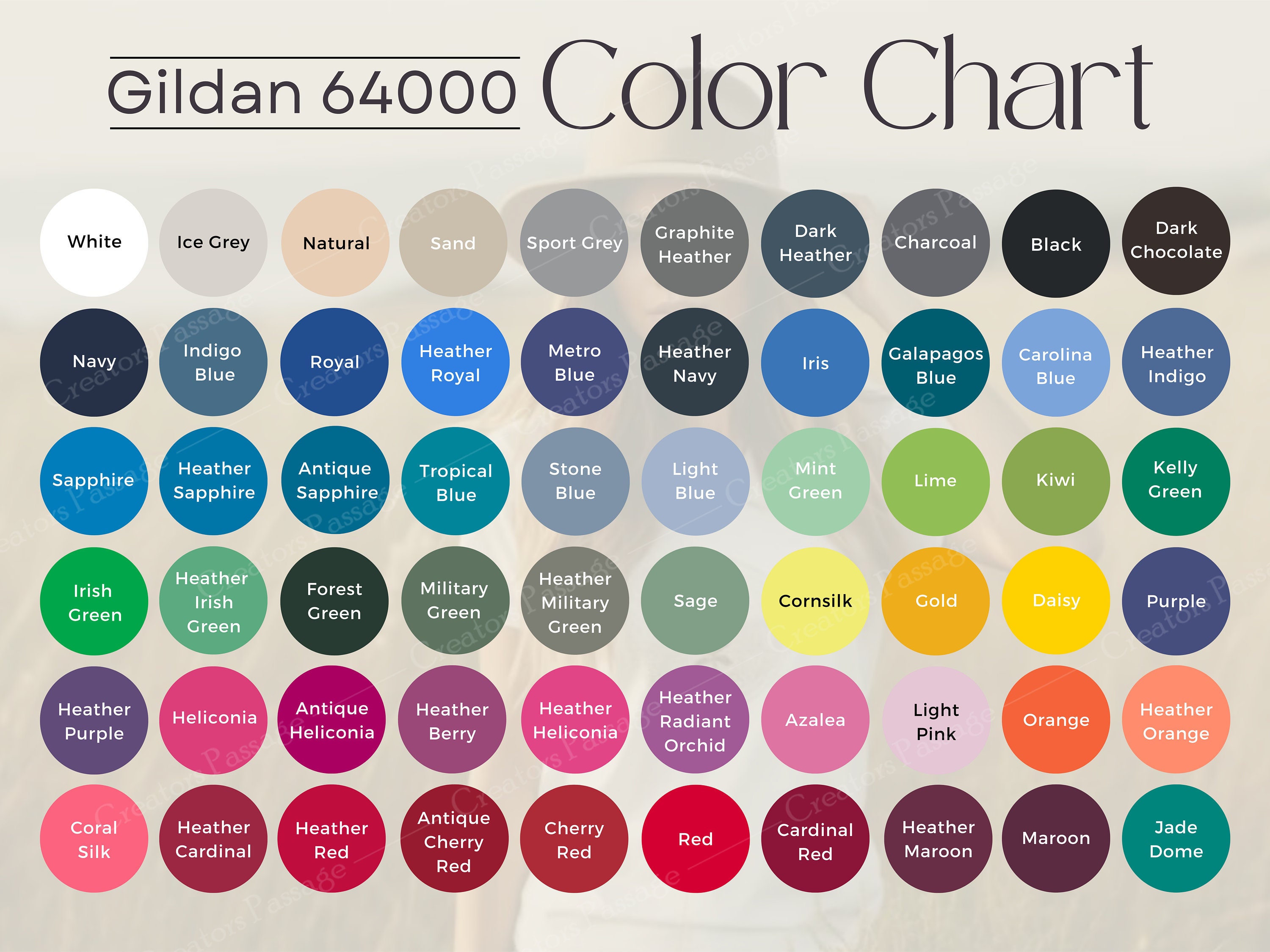 Gildan 6400 Tshirt Wall Color Chart PNG, Adult Tshirt Mockup, Tshirt