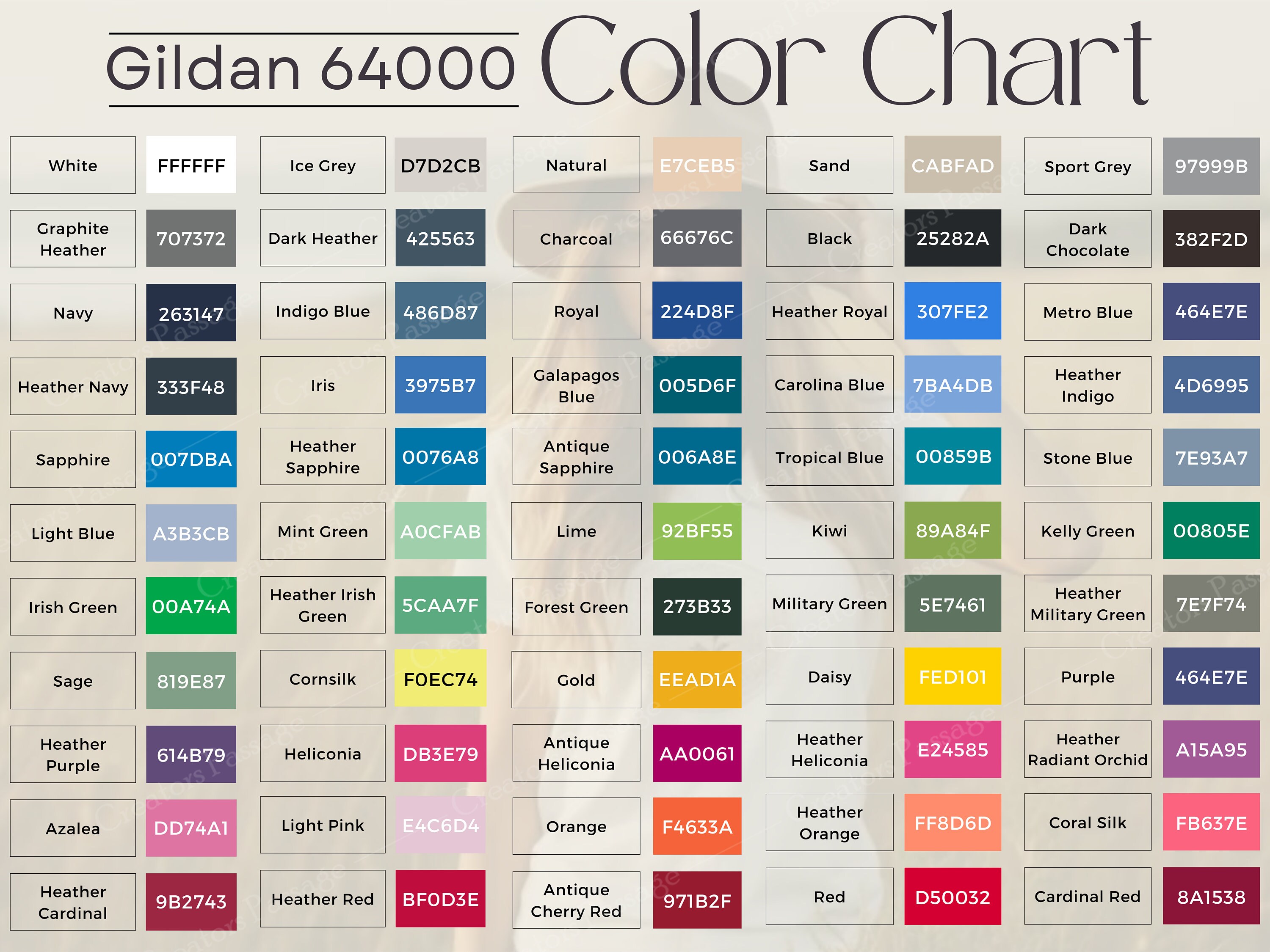 Gildan 6400 Tshirt Wall Color Chart PNG, Adult Tshirt Mockup, Tshirt
