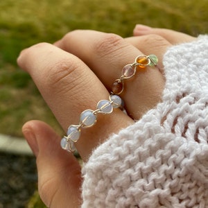 Dainty braided gemstone wire ring • random agate stone • nontarnish stackable rings • unique jewelry gifts for her • customizable wire rings