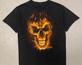 Vintage 90s-00s Exile Fire Skull T-shirt Size XL - Etsy