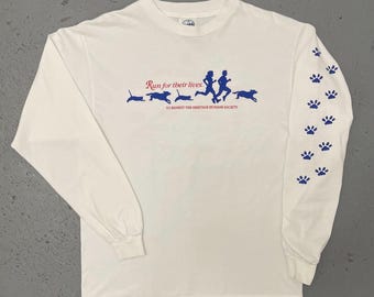 Vintage 2000s Heritage Humane Society Run For Their Lives Rare Double Sided Animal Promo Long Sleeve T Shirt Large