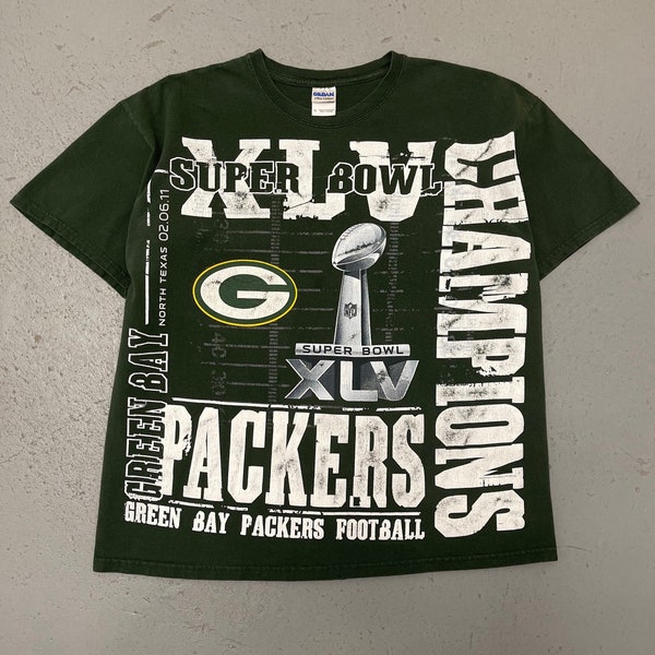 Vintage 2011 NFL Green Bay Packers Super Bowl XLV Champions Rare Football T Shirt xl