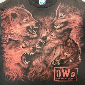 ヴィンテージ 1998 WCW NWO ウルフパック レア リキッドブルー レスリング Tシャツ XL 画像 3