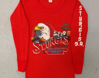 Vintage 1989 Sturgis Black Hills Rally South Dakota Rare Double Sided Biker Long Sleeve Thermal T Shirt Medium