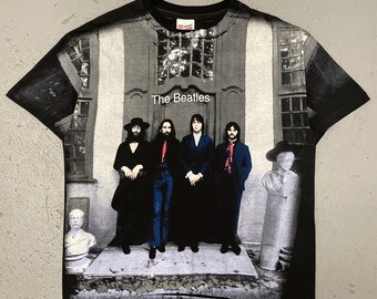 Vtg 1995 Beatles All Over Print T-shirt Black XL 90s AOP John