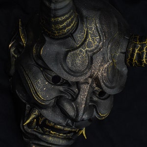 Masque Hannya en or noir, masque de guerrier japonais, fait main, cadeau pour lui, masque Oni