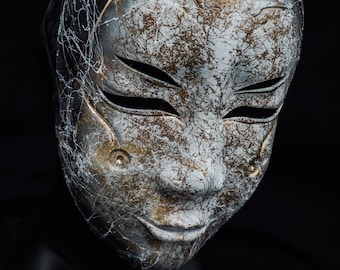Handpainted Noh Mask, Ko-Omote Japanese Mask, Oni and Hannya Mask, Hand Painted Wall art and Mask, Wearable Full Face Mask