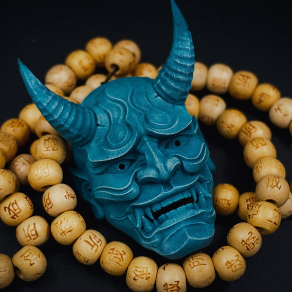 Mini masque Hannya fait main océan, collier à breloques, collier 3D, bijoux gothiques, art japonais, masque oni