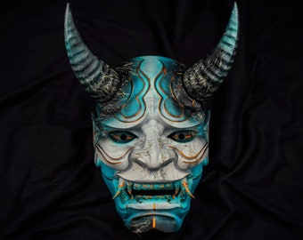 Goldene Hannya-Maske, japanische Warior-Maske, handgefertigt, Geschenk für Ihn, Oni-Maske