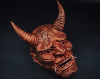Wood Style Hannya Mask, Japanese Warior Mask, Hand Made, Gift for Him, Oni mask