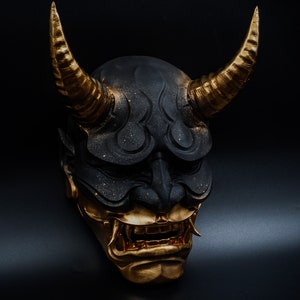 Masque Hannya en or noir, masque de guerrier japonais, fait main, cadeau pour lui, masque Oni