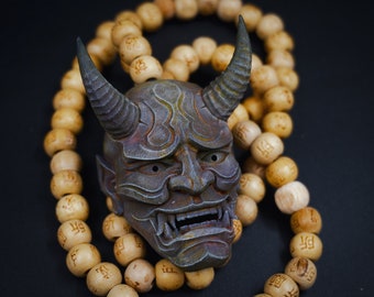 Rusty Handmade Hannya Mini Mask, Charm Necklase, 3D Necklace, Gothic Jewelry, Japanese Art, Oni Mask