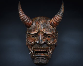 Masque Hannya sombre, masque de guerrier japonais, fait main, cadeau pour lui, masque Oni